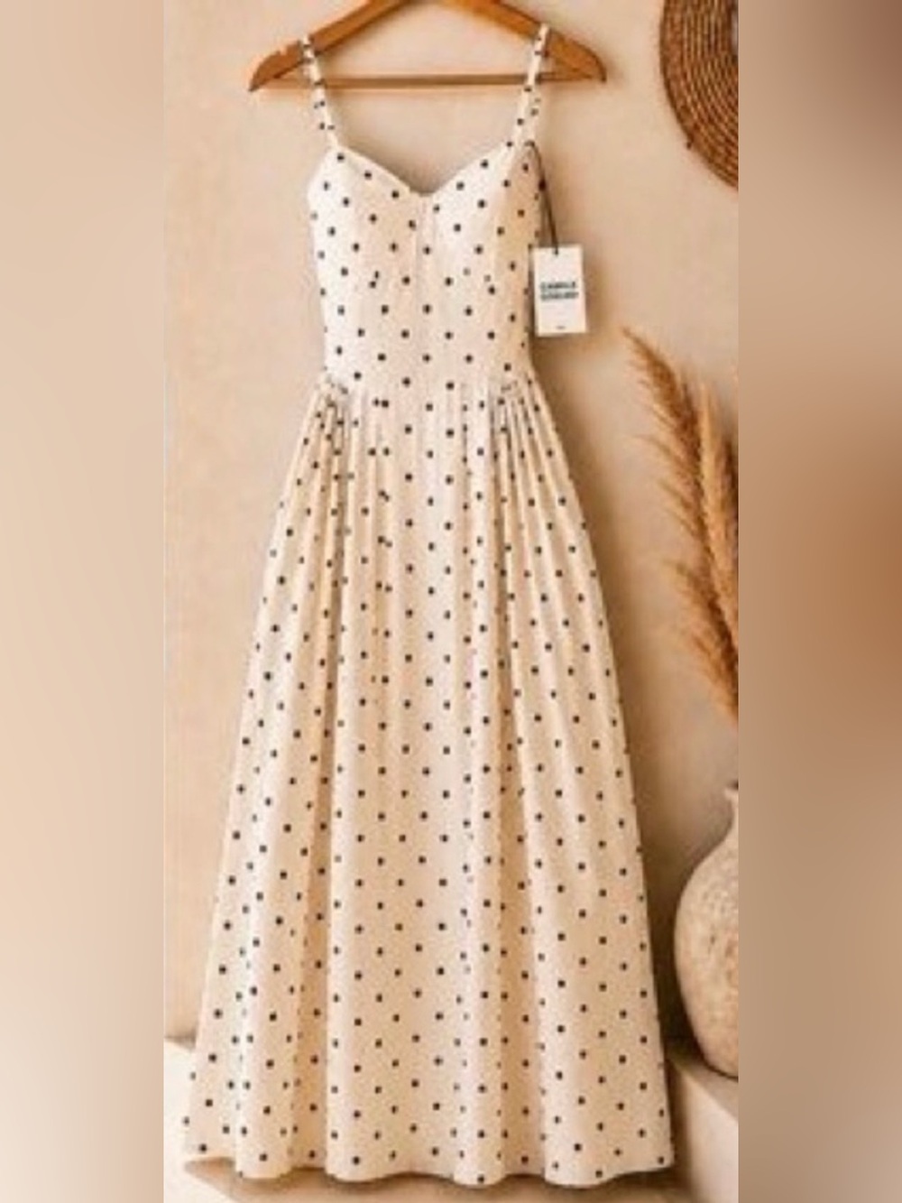 Camila Coelho Polka Dot Maxi Dress in Cream & Brown Size Medium NWT